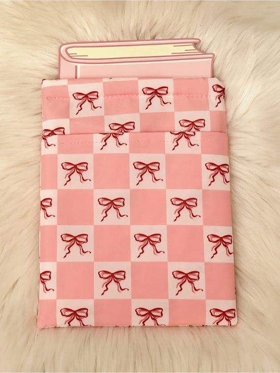 Accessories - Pink Checked Bow Print Book Sleeve - Unbranded